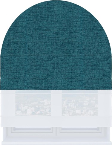 Римская штора «Кортин» день-ночь для арочного проёма, ткань рогожка димаут синий