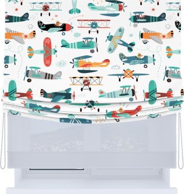 Римская штора «Кортин», день-ночь с мягкими складками, «Самолёты и пилоты»