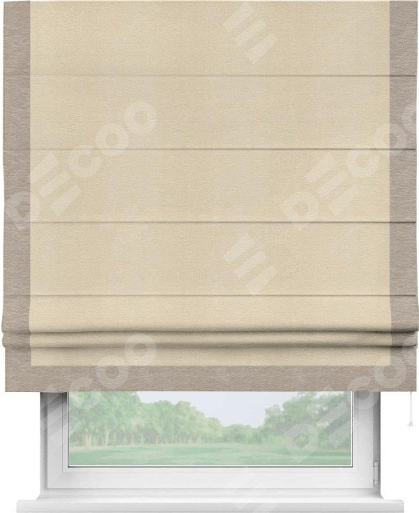 Римская штора «Кортин» с кантом Виктория, для проема, ткань софт однотонный бежевый лайт