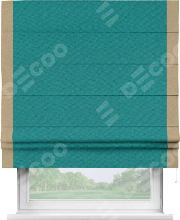 Римская штора «Кортин» с кантом Стрим Дуо, для проема, ткань лён димаут, тёмно-бирюзовый