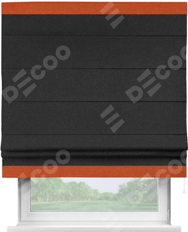 Римская штора «Кортин» с кантом Горизонт, для проема, ткань лён черный