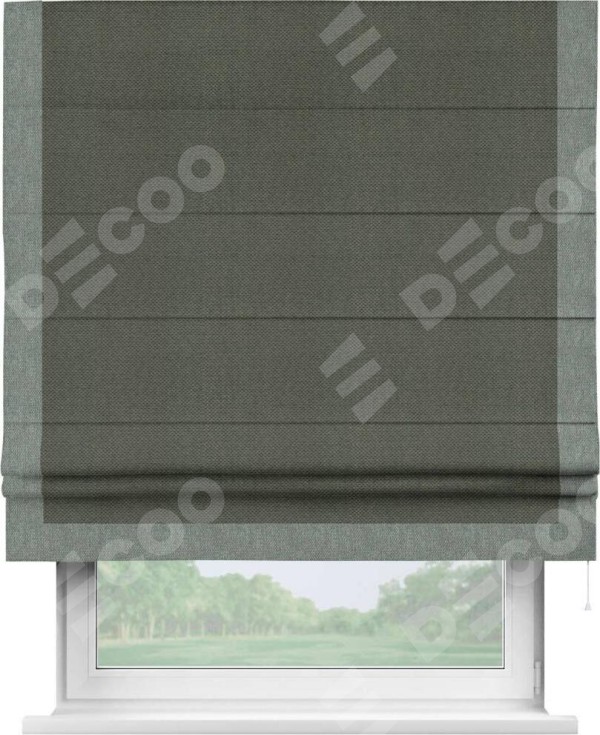 Римская штора «Кортин» с кантом Виктория, для проема, ткань лён димаут, графит