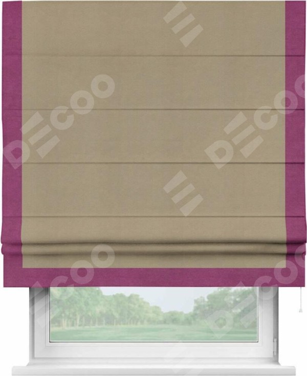 Римская штора «Кортин» с кантом Виктория, для проема, ткань вельвет кофейный