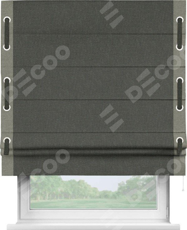 Римская штора «Кортин» с кантом Стрим Дуо (люверсы с пояском), для проема, ткань лён димаут, графитово-серый