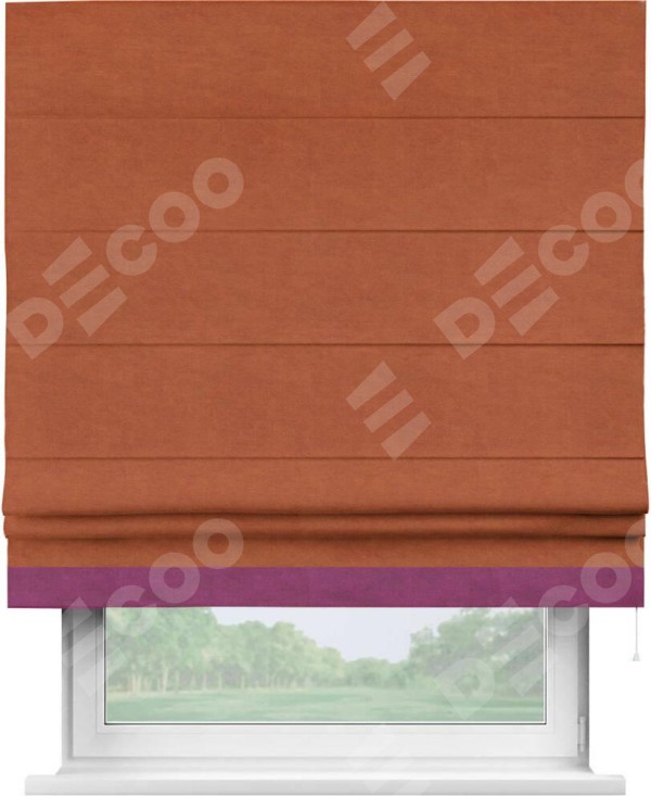 Римская штора «Кортин» с кантом Джестер, для проема, ткань вельвет терракотовый