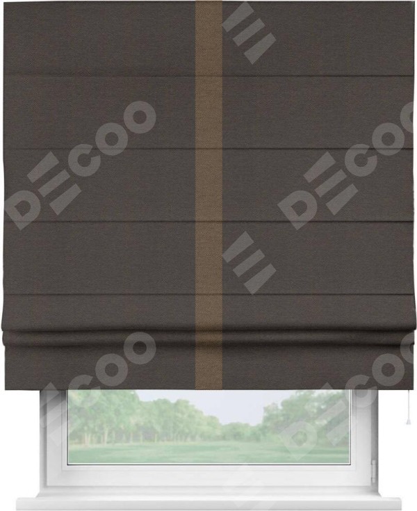 Римская штора «Кортин» с кантом Хайвэй, для проема, ткань лён димаут, венге