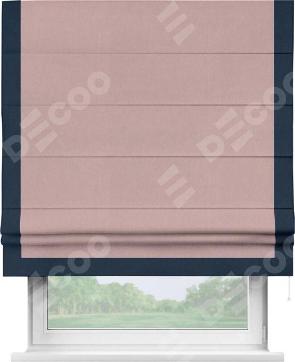 Римская штора «Кортин» с кантом Виктория, для проема, ткань вельвет розовая пудра