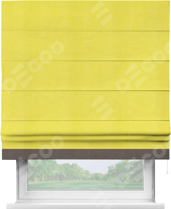 Римская штора «Кортин» с кантом Джестер, для проема, ткань вельвет cветло-желтый