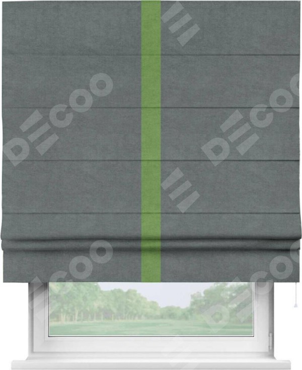 Римская штора «Кортин» с кантом Хайвэй, для проема, ткань вельвет серый