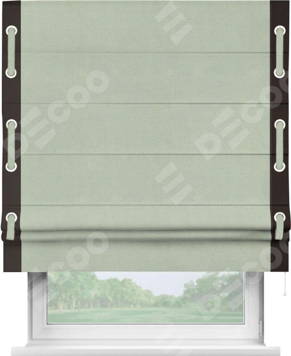 Римская штора «Кортин» с кантом Стрим Дуо (люверсы с пояском), для проема, ткань блэкаут однотонный светло-серый