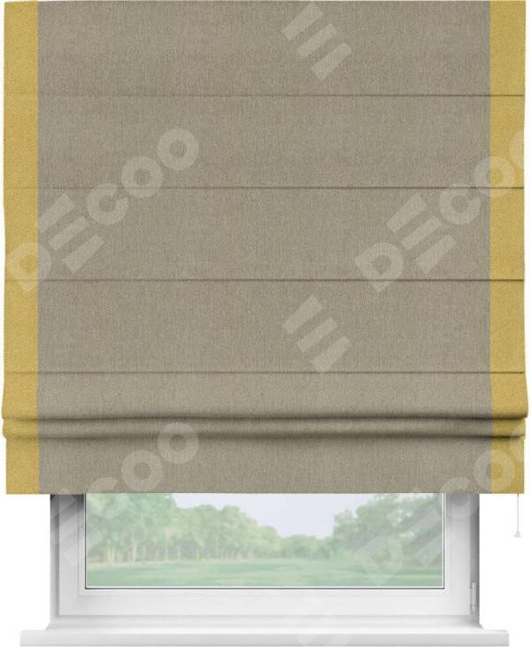 Римская штора «Кортин» с кантом Стрим Дуо, для проема, ткань твид блэкаут, кофе