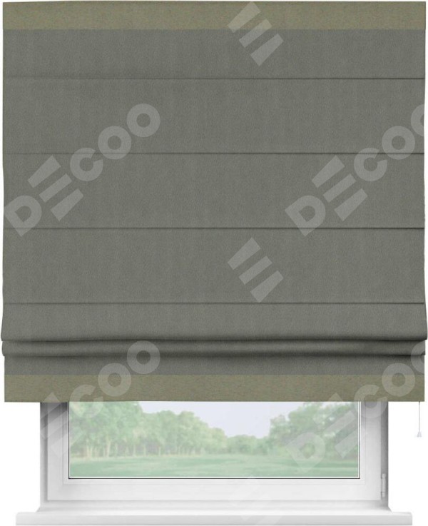 Римская штора «Кортин» с кантом Горизонт, для проема, ткань блэкаут однотонный тёмно-серый