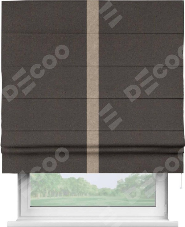 Римская штора «Кортин» с кантом Хайвэй, для проема, ткань лён димаут, венге