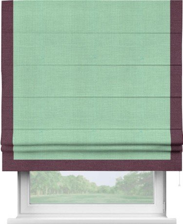 Римская штора «Кортин» с кантом Виктория, для проема, ткань лён светло-бирюзовый