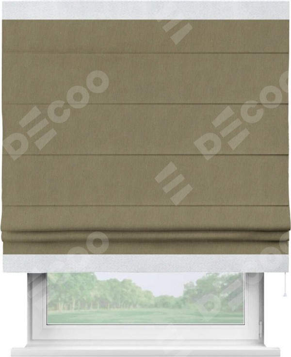 Римская штора «Кортин» с кантом Горизонт, для проема, ткань блэкаут однотонный бежево-золотой