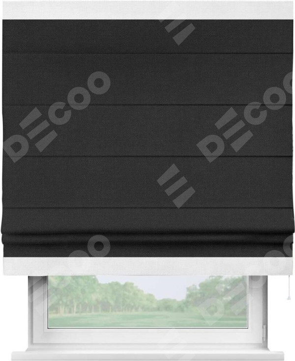 Римская штора «Кортин» с кантом Горизонт, для проема, ткань лён черный