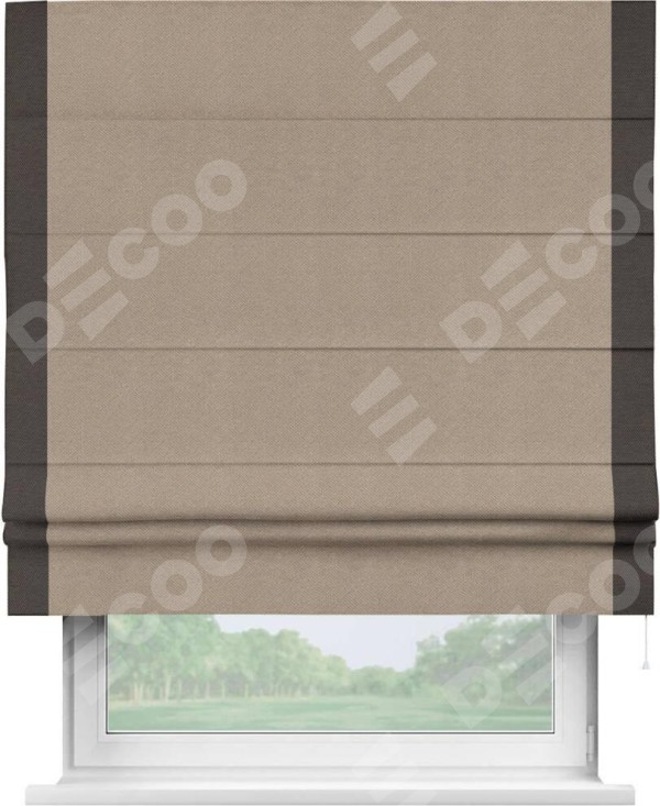 Римская штора «Кортин» с кантом Стрим Дуо, для проема, ткань лён димаут, светло-бежевый