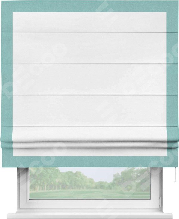 Римская штора «Кортин» с кантом Чесс, для проема, ткань вельвет дымчато-белый