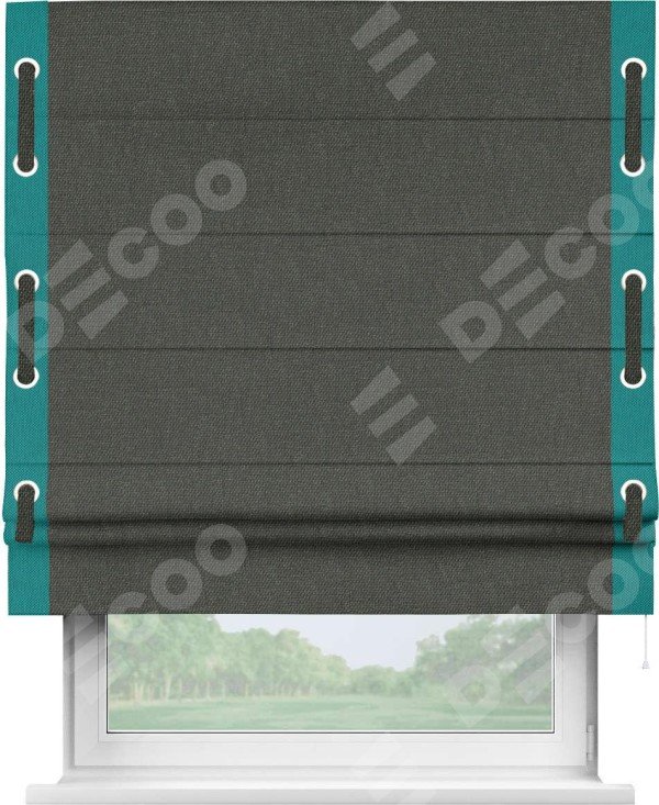 Римская штора «Кортин» с кантом Стрим Дуо (люверсы с пояском), для проема, ткань лён димаут, графитово-серый