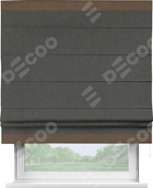 Римская штора «Кортин» с кантом Горизонт, для проема, ткань лён димаут, графитово-серый