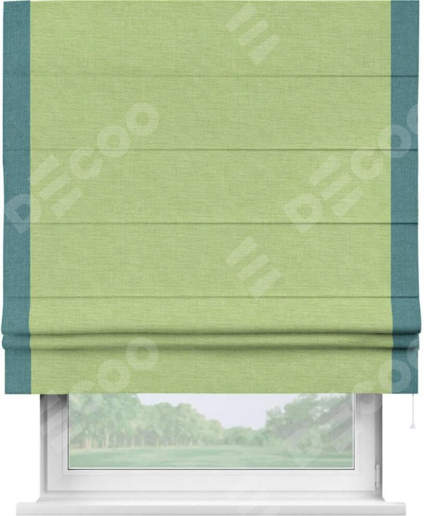 Римская штора «Кортин» с кантом Стрим Дуо, для проема, ткань лён зеленый