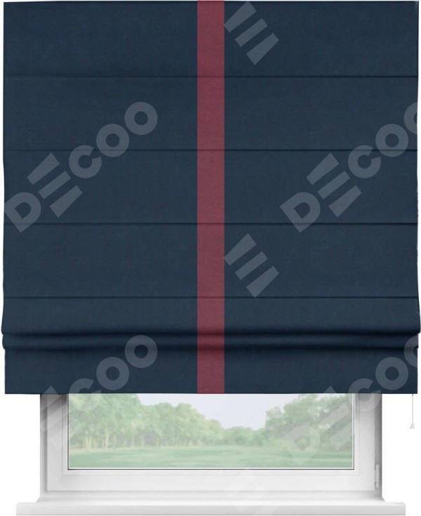 Римская штора «Кортин» с кантом Хайвэй, для проема, ткань вельвет темно-синий