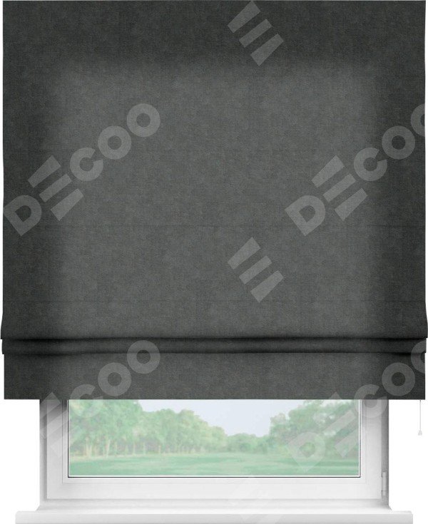 Римская штора «Кортин» для проема, ткань вельвет цвет тёмно-серый