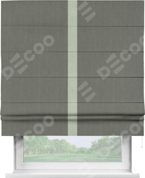 Римская штора «Кортин» с кантом Хайвэй, для проема, ткань блэкаут однотонный тёмно-серый