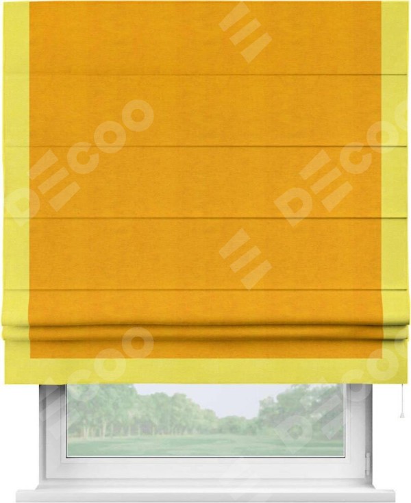 Римская штора «Кортин» с кантом Виктория, для проема, ткань вельвет желтый