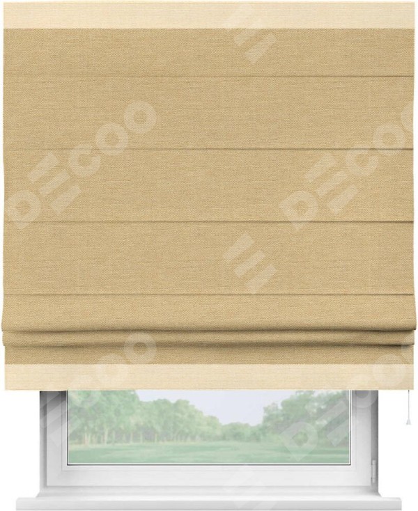 Римская штора «Кортин» с кантом Горизонт, для проема, ткань лён темно-бежевый