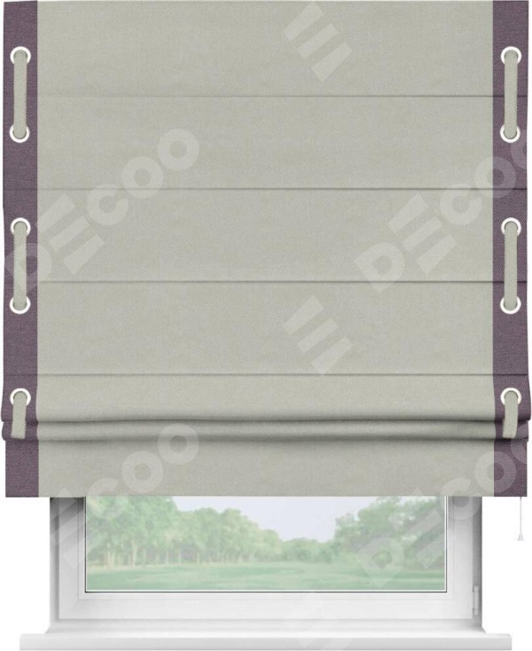 Римская штора «Кортин» с кантом Стрим Дуо (люверсы с пояском), для проема, ткань лён димаут, светло-серый