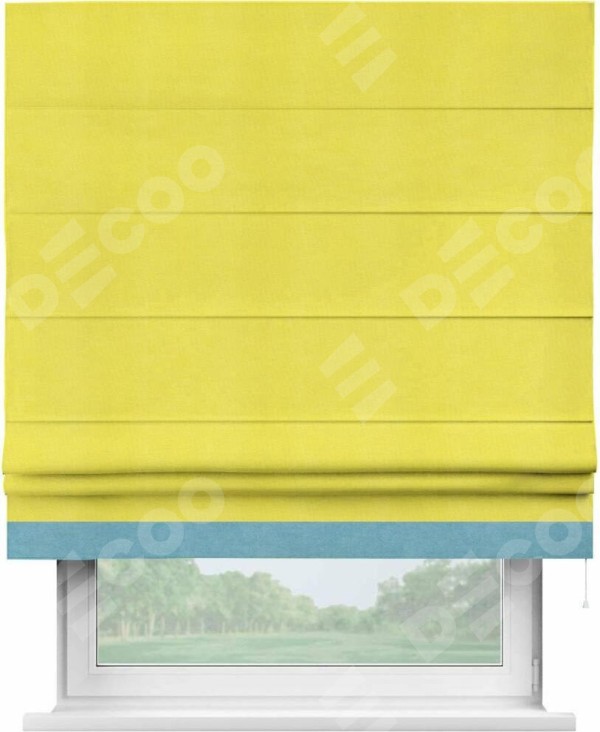 Римская штора «Кортин» с кантом Джестер, для проема, ткань вельвет cветло-желтый