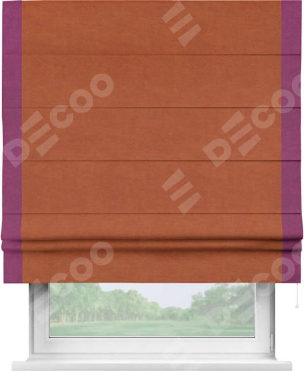 Римская штора «Кортин» с кантом Стрим Дуо, для проема, ткань вельвет терракотовый