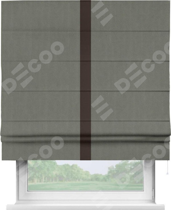 Римская штора «Кортин» с кантом Хайвэй, для проема, ткань блэкаут однотонный тёмно-серый