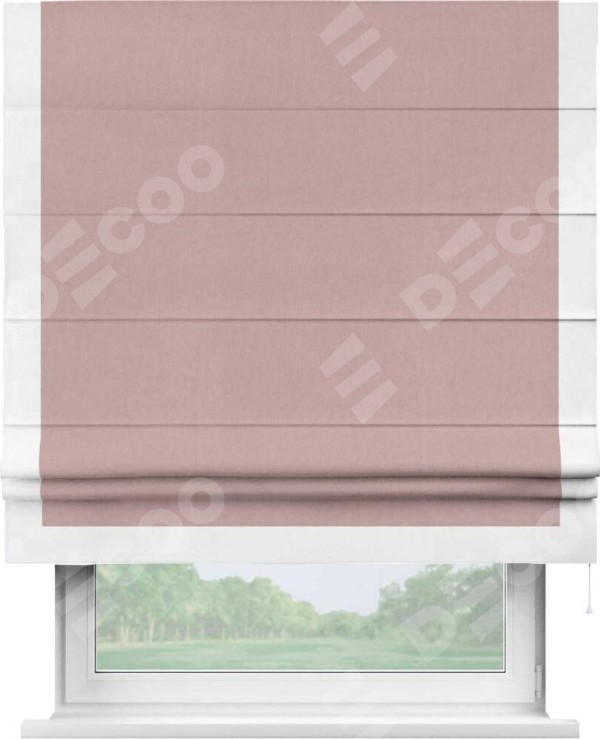 Римская штора «Кортин» с кантом Виктория, для проема, ткань вельвет розовая пудра