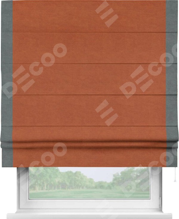 Римская штора «Кортин» с кантом Стрим Дуо, для проема, ткань вельвет терракотовый