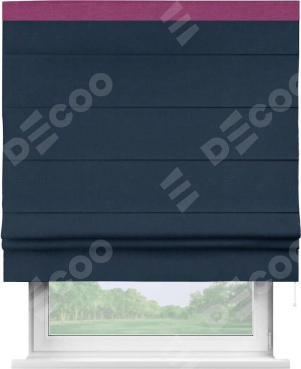 Римская штора «Кортин» с кантом Кинг, для проема, ткань вельвет темно-синий