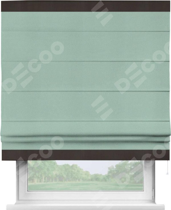 Римская штора «Кортин» с кантом Горизонт, для проема, ткань блэкаут однотонный ментоловый