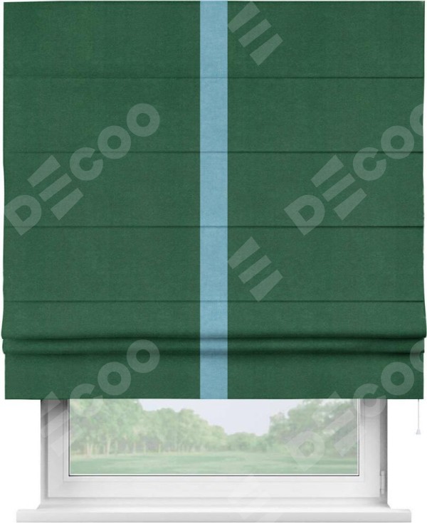 Римская штора «Кортин» с кантом Хайвэй, для проема, ткань вельвет зеленый