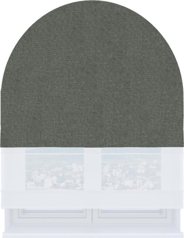 Римская штора «Кортин», лён димаут тёмно-серый, день-ночь для арочного проёма