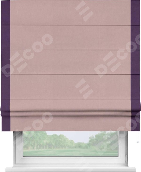 Римская штора «Кортин» с кантом Стрим Дуо, для проема, ткань вельвет розовая пудра