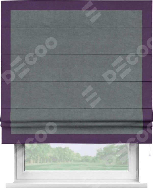 Римская штора «Кортин» с кантом Чесс, для проема, ткань вельвет серый