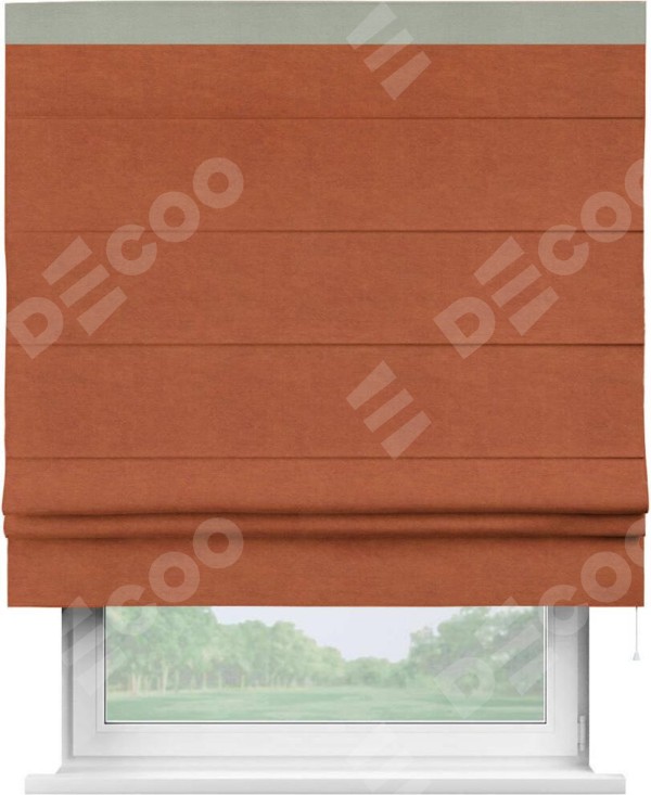 Римская штора «Кортин» с кантом Кинг, для проема, ткань вельвет терракотовый