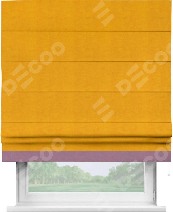 Римская штора «Кортин» с кантом Джестер, для проема, ткань вельвет желтый