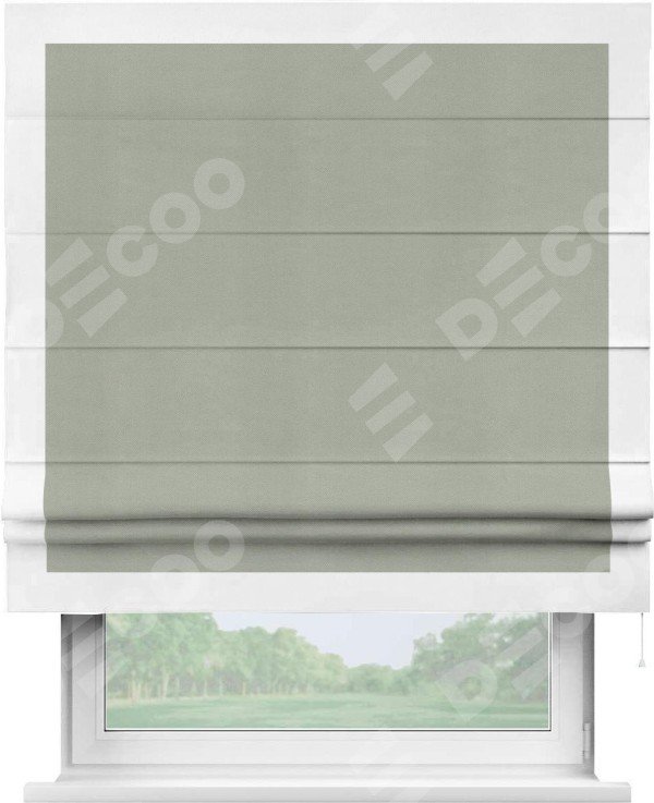 Римская штора «Кортин» с кантом Чесс, для проема, ткань вельвет cветло-серый