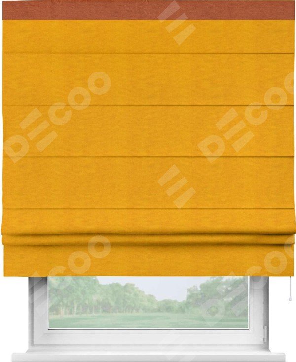 Римская штора «Кортин» с кантом Кинг, для проема, ткань вельвет желтый