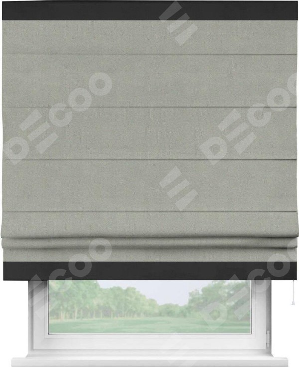 Римская штора «Кортин» с кантом Горизонт, для проема, ткань блэкаут однотонный серый
