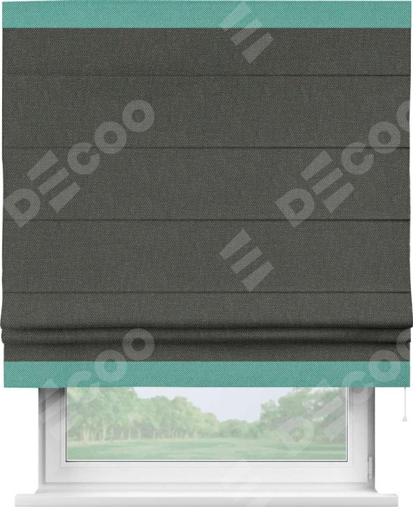 Римская штора «Кортин» с кантом Горизонт, для проема, ткань лён димаут, графитово-серый