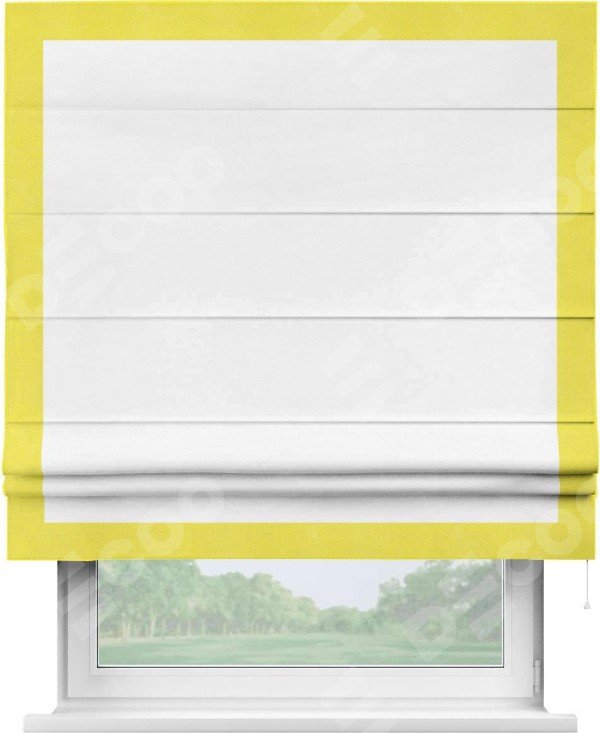 Римская штора «Кортин» с кантом Чесс, для проема, ткань вельвет дымчато-белый