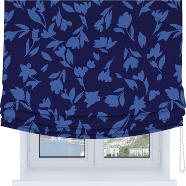 Римская штора Soft с мягкими складками, «Синие цветы»